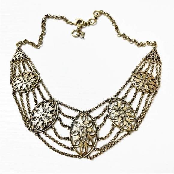 Lucky Brand Brass Tribal Sand Dollar Seashells Drape Statement Necklace - Picture 3 of 8